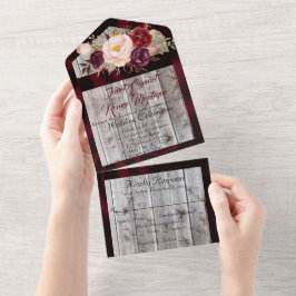 Burgundy Ribbon & Lightsのワイルドフラワー結婚ズ オールインワン招待状