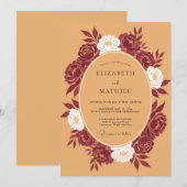 Burgundy Rich Botanical Wedding 招待状 (正面/裏面)
