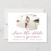 Burgundy Romantic Brushed Photo Save The Date マグネット招待状 (正面)