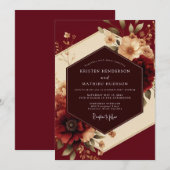 Burgundy Romantic Flora Wedding 招待状 (正面/裏面)