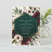 Burgundy Romantic Floral Romance Wedding 招待状 (スタンド正面)