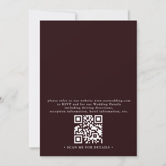 Burgundy Romantic Florals Elegant QR Code Wedding 招待状 (裏面)