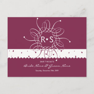 Burgundy Romantic Rosette日付を保存 案内ポストカード