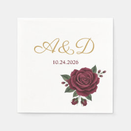 Burgundy Rose and Gold Foil Wedding Monogram Napki スタンダードカクテルナプキン