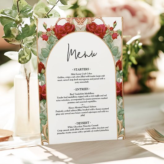 Burgundy Rose Art Nouveau Reception Dinner Menu メニュー