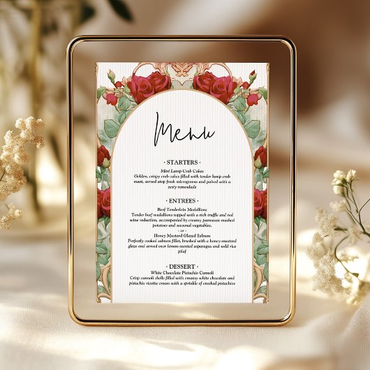 Burgundy Rose Art Nouveau Reception Dinner Menu メニュー