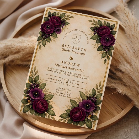 Burgundy Rose Autumn Wedding 招待状