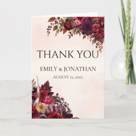 Burgundy Rose Botanical Autumn Wedding Folded Than サンキューカード