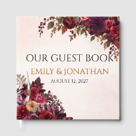 Burgundy Rose Botanical Autumn Wedding Guest Book ゲストブック
