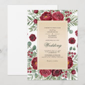 Burgundy Rose Botanical Wedding 招待状 (正面/裏面)