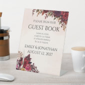 Burgundy Rose Botanical Wedding Guest Book Sign 台座サイン (インサイチュ)