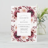 Burgundy Rose Floral Romance Wedding 招待状 (スタンド正面)