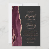 Burgundy Rose Gold Agate Dark Wedding Invitation 招待状 (正面)