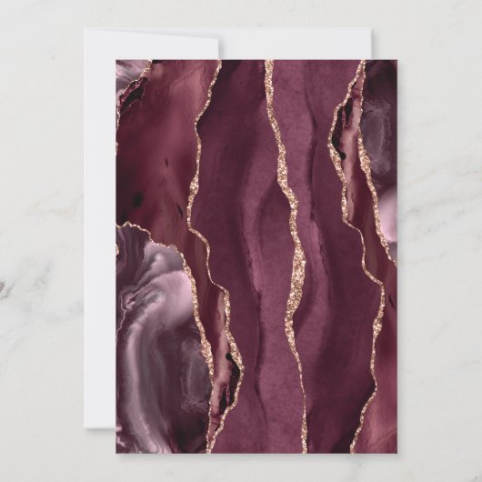 Burgundy Rose Gold Agate Dark Wedding Invitation 招待状 (裏面)