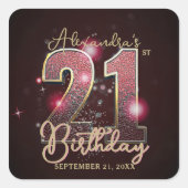 Burgundy Rose Gold Faux Glitter Glam 21st Birthday スクエアシール (正面)