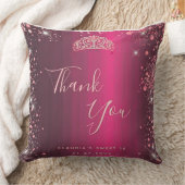 Burgundy Rose Gold Floral Sweet 16 Thank You クッション (ブランケット)