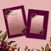 Burgundy Rose Gold Script Floral Wedding 招待状