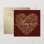 Burgundy Rose Heart Typography Valentines Day シーズンカード (正面/裏面)