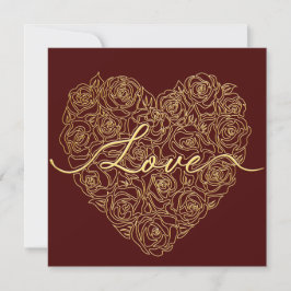 Burgundy Rose Heart Typography Valentines Day シーズンカード