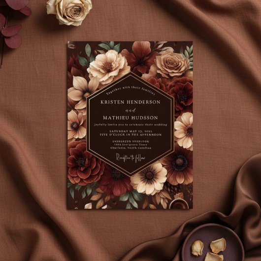 Burgundy Rose Moody Romance Wedding 招待状
