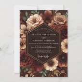 Burgundy Rose Moody Romance Wedding 招待状 (正面)