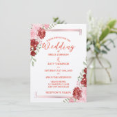 Burgundy & Rose on White Elegant Floral Wedding 招待状 (スタンド正面)