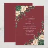 Burgundy Rose Romance Wedding 招待状 (正面/裏面)