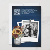 Burgundy Rose Sunflower Navy QR Code Wedding Photo セーブザデート (裏面)