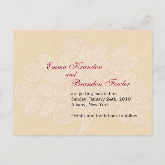 Burgundy Rosebush on Cream日付ポストカードを保存 案内ポストカード (裏面)