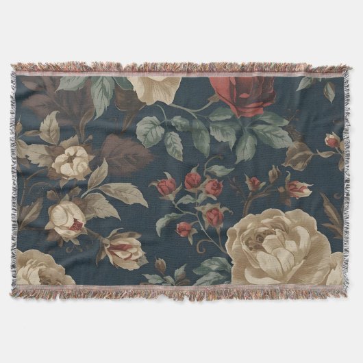 Burgundy roses antique peony distressed スローブランケット (正面)