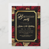  Burgundy Roses Birthday Party Invitation 招待状 (正面)