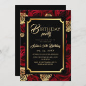 Burgundy Roses Birthday Party Invitation 招待状 (正面/裏面)