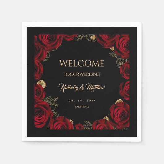 Burgundy Roses Boho Wedding スタンダードカクテルナプキン (正面)