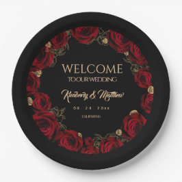 Burgundy Roses Boho Wedding ペーパープレート