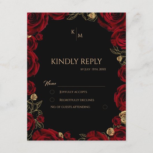 Burgundy Roses Boho Wedding 出欠カード (正面)