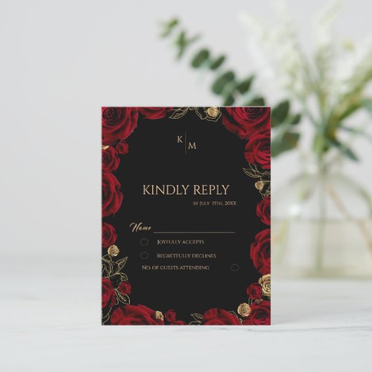 Burgundy Roses Boho Wedding 出欠カード (スタンド正面)