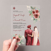 Burgundy Roses Floral Indian Punjabi Sikh Wedding アクリル招待状 (インサイチュ (ポータブル))