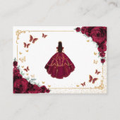 Burgundy Roses Gold Quinceanera Reception Details エンクロージャーカード (裏面)
