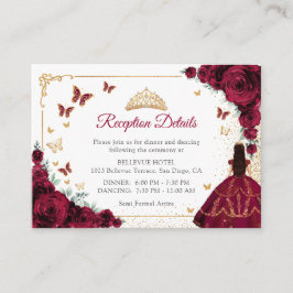 Burgundy Roses Gold Quinceanera Reception Details エンクロージャーカード