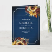 Burgundy Roses Sunflower Navy Blue QR Code Wedding 招待状 (正面)