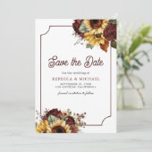 Burgundy Roses Sunflowers Photo Wedding セーブザデート (スタンド正面)