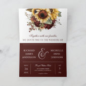 Burgundy Roses Sunflowers QR Code Wedding 招待状 (内部)
