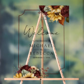 Burgundy Roses Sunflowers Wedding Welcome アクリルサイン (ニュートラル)