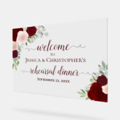 Burgundy Roses Wedding Rehearsal Dinner Welcome アクリルサイン (傾斜)