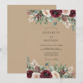 Burgundy Rustic Botanical Wedding 招待状 (正面/裏面)