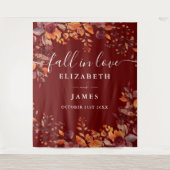Burgundy Rustic Fall Floral Photo Booth Backdrop タペストリー (正面)