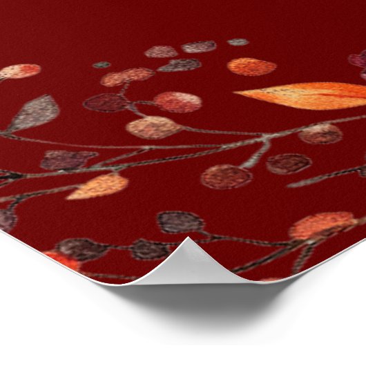 Burgundy Rustic Floral Fall Wedding Welcome Sign ポスター (角)