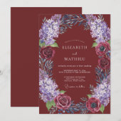 Burgundy Rustic Floral Wedding 招待状 (正面/裏面)
