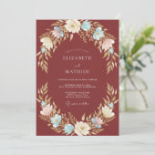 Burgundy Rustic Floral Wreath Wedding 招待状 (スタンド正面)