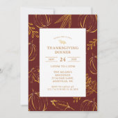 Burgundy Rustic Gold Pattern Thanksgiving Dinner 招待状 (正面)